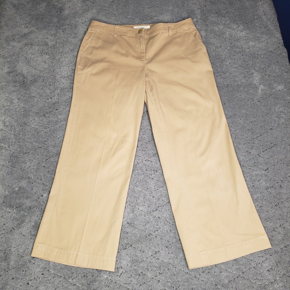 Talbots Pants Womens 8 Khaki Tanβ Wide Leg Chino Flare Relaxed Loose Career